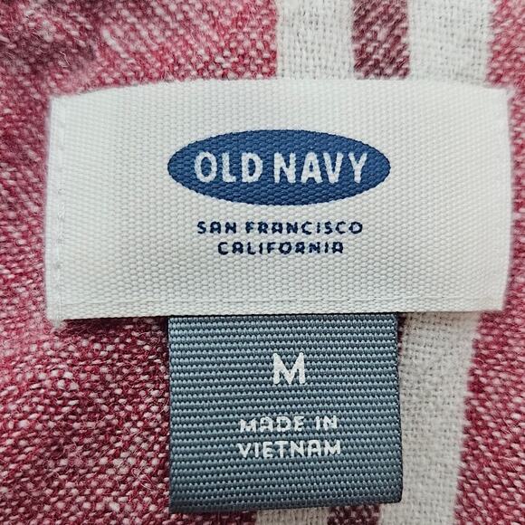 Old Navy Womens Sz Medium Pink Red Striped Linen Blend Dress Coastal Nautical - Picture 6 of 10